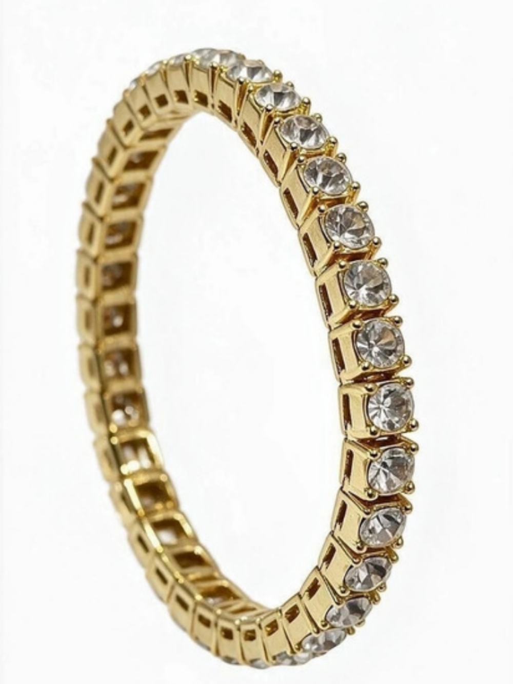 Gold Tone Crystal Glass Tennis Bracelet 7"